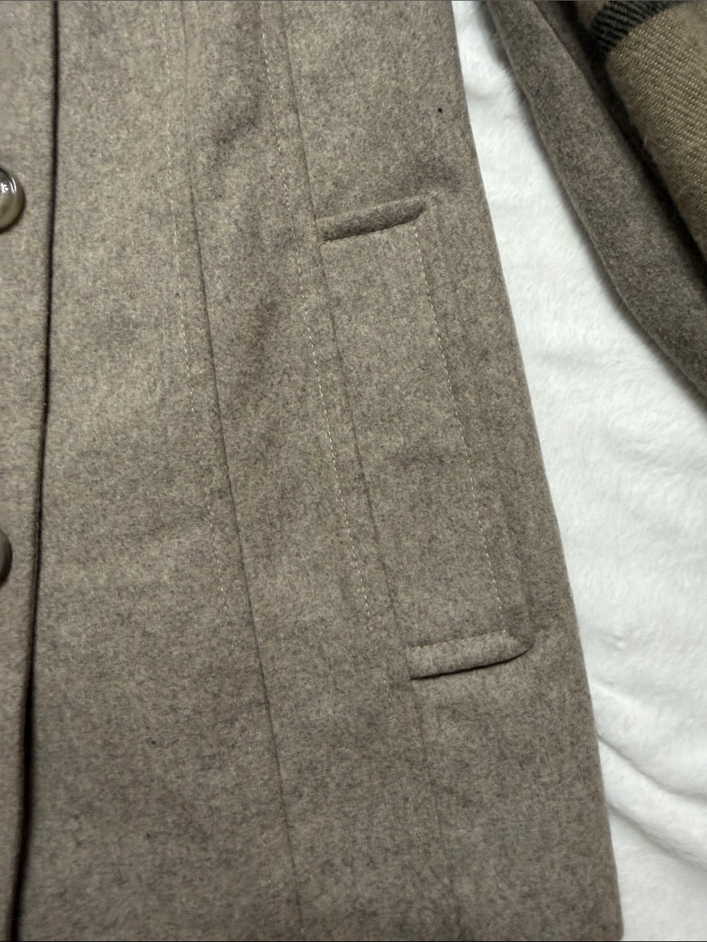 London Fog Taupe Wool-Blend Pea Coat with Olive-Striped Scarf - Picture 5 of 12